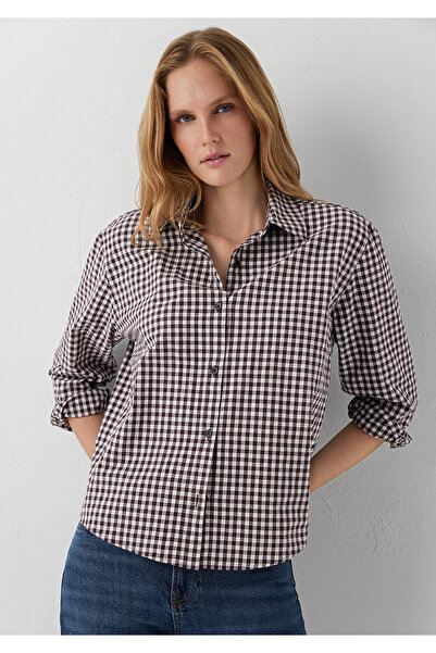 Mavi Kareli Kahverengi Gömlek Loose Fit / Bol Rahat Kesim 1211590-91665