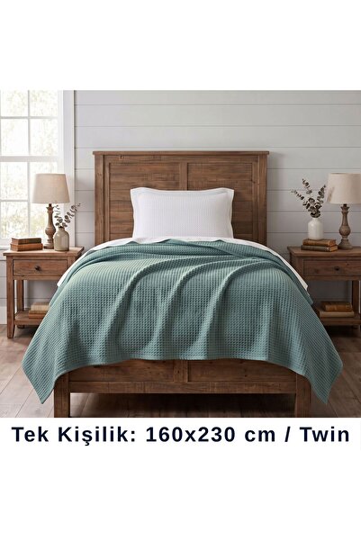 CEMETEKS FİRUZE Waffle Pike and Bedspread, Single Waffle Patterned Pike, Wate...