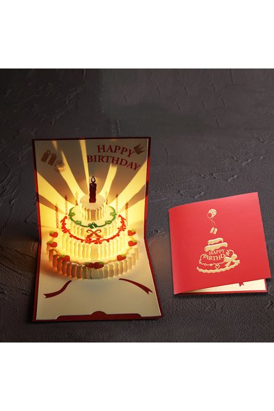 Choice red Musical Birthday Greeting Cards 3D Pop Up Gift Card with Led Music...
