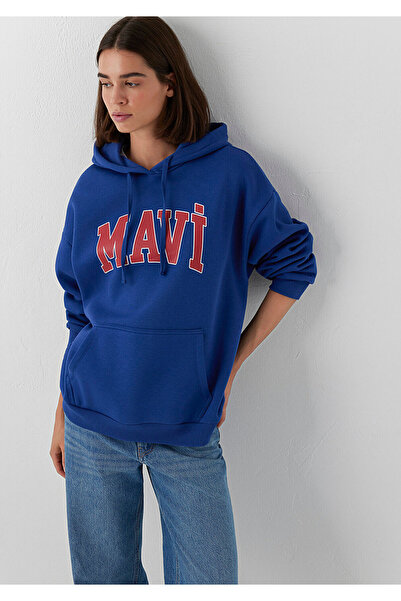 Mavi M1600361 Logo Baskılı Kapüşonlu Kadın Sweatshirt