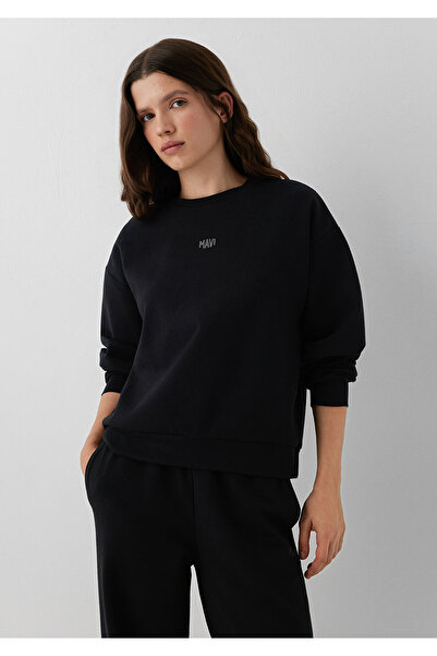 Mavi Logo Baskılı Siyah İnterlok Sweatshirt 1S20014-900