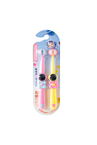 Choice4 PINK YELLOW 2pcs Children's Toothbrush Three-sided Soft Bristle Teeth...