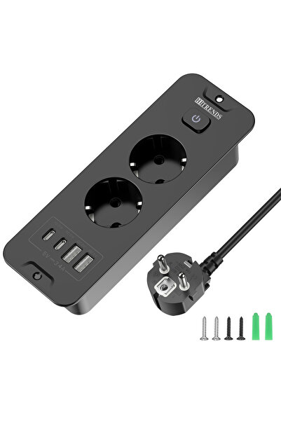 choice2 220-240V EU 2 black European Standard Desktop Built-in Power Strip wi...