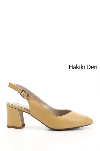 GÖNDERİ(R) Mustard Gön Genuine Leather Pointed Toe Thick Heeled Women's Summe...