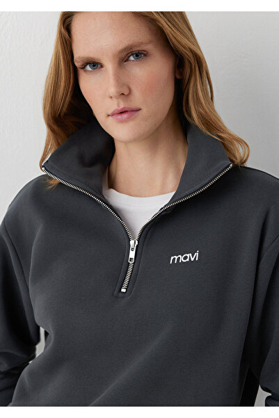 Mavi Mini Logo Yarı Fermuarlı Antrasit Sweatshirt 1S10564-91268