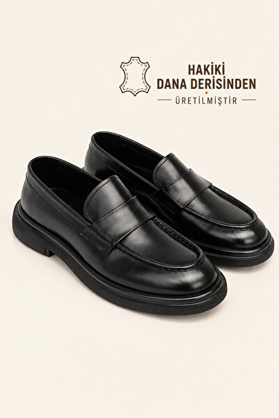 VARNAS Men's Black Genuine Leather Thick Sole Loafer Shoes – Amalfi