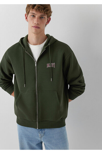 Mavi Logo Baskılı Kapüşonlu Fermuarlı Yeşil Sweatshirt 0611715-71584