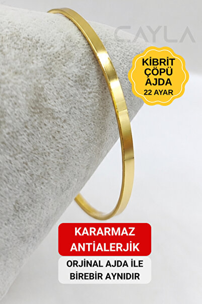 Çayla Kibrit Çöpü Aynalı Ajda Bilezik - Kararmaz ve Antialerjik - 22 Ayar Alt...