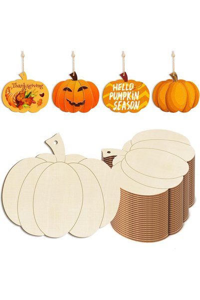 choice2 Pumpkin Head 10pcs Wooden Flower Ornaments Unfinished Wooden Slices w...