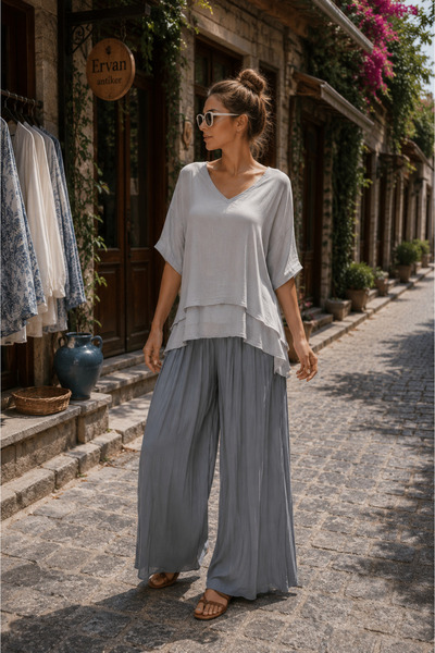 EREN STYLE Italyan Korse Belli Astarlı İpek Pantolon