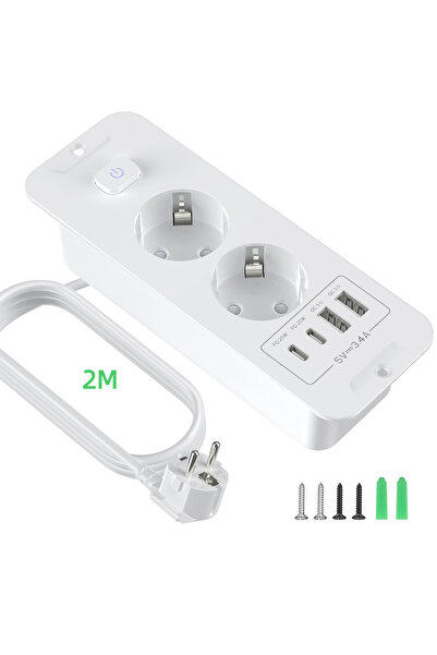 Choice 110-250V EU 2AC white 7-in-1 Ultra-Thin Embedded Socket with Switch, 2...