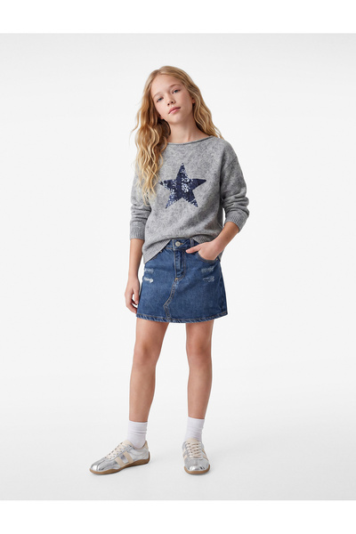 Koton Sequined Star Detailed Crew Neck Long Sleeve Sheep Wool Blend Knitwear ...