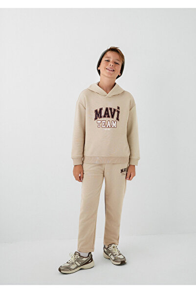 Mavi Baskılı Kapüşonlu Bej Sweatshirt 6S10209-70039