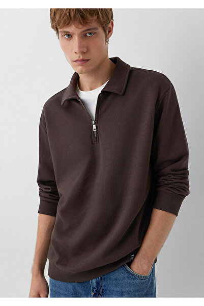 Mavi Yarı Fermuarlı Kahverengi Polo Sweatshirt 0S10622-70220