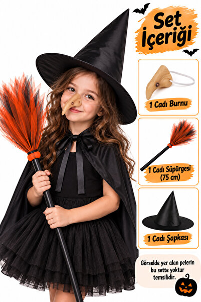 Parti dolabı Halloween Cadı Burnu, Cadı Şapkası, Cadı Süpürgesi 3'lü Set Cadı...