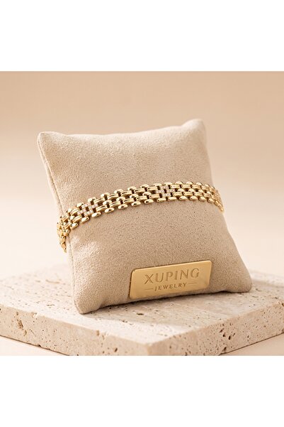 XUPING JEWELRY Vıp Seri 316L Çelik Gold Renk Zirkon Taşlı Geniş Saat Kordonu ...