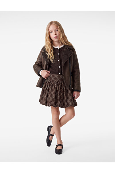 Koton Bow-Tied Pleated Balloon Form Plaid Skirt