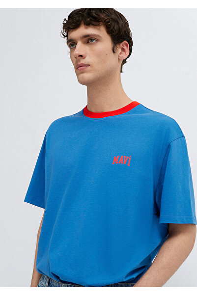 Mavi Logo Printed T-Shirt with Piping Detail Loose Fit / Comfortable Loose Cu...