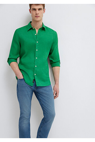 Mavi Yeşil Keten Gömlek Slim Fit / Dar Kesim 0211466-71704