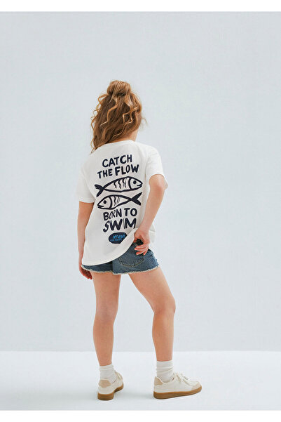 Mavi Fish Printed Ecru T-Shirt Loose Fit / Comfortable Cut 7610438-70057