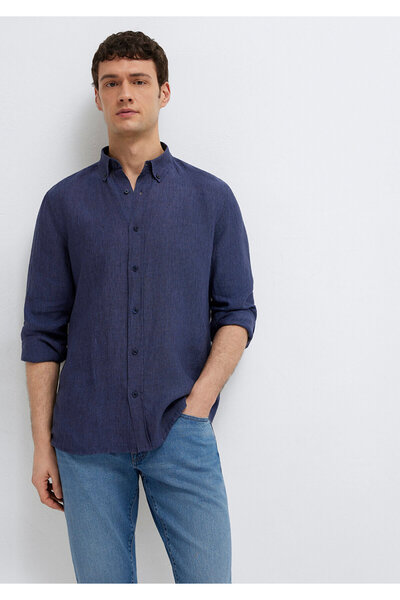 Mavi Lacivert Keten Gömlek Regular Fit / Normal Kesim 0211961-70718