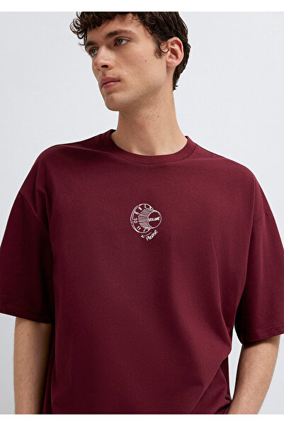 Mavi Baskılı Bordo Tişört Oversize / Geniş Kesim 0613652-70426