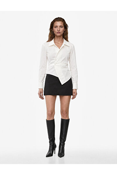 Koton Drapeli Slim Fit Pamuklu Asimetrik Kruvaze Uzun Kollu Poplin Gömlek