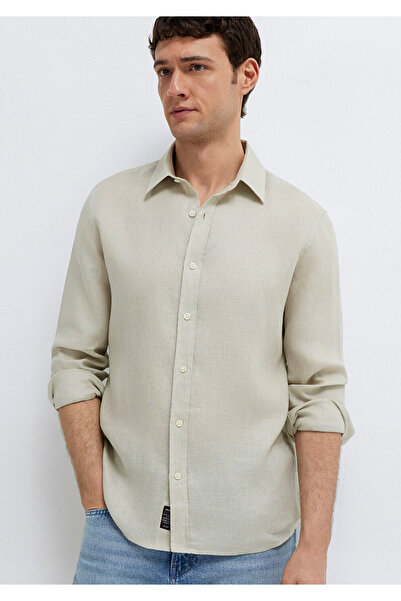 Mavi Bej Keten Gömlek Slim Fit / Dar Kesim 0211466-70134