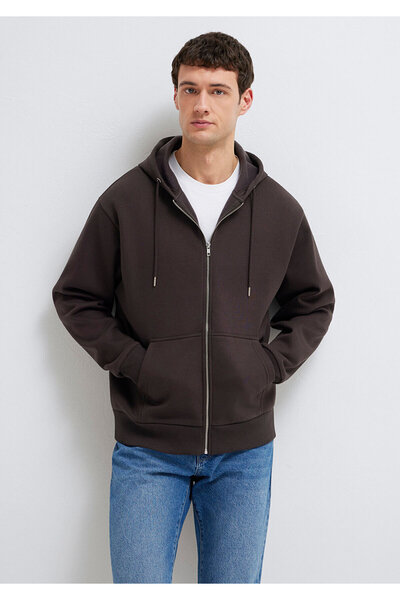Mavi Kapüşonlu Fermuarlı Kahverengi Basic Sweatshirt 0S10277-70219