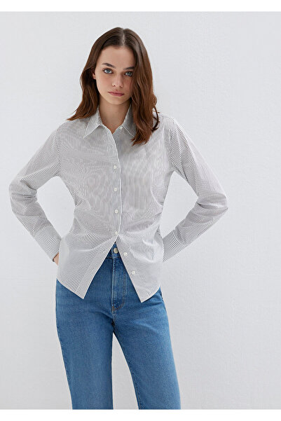 Mavi Antrasit Çizgili Beyaz Gömlek Slim Fit / Dar Kesim 1211378-91377