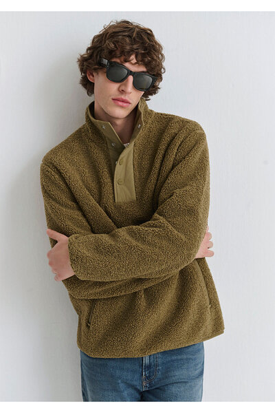 Mavi Dik Yaka Haki Sweatshirt Loose Fit / Bol Rahat Kesim 0110737-70362