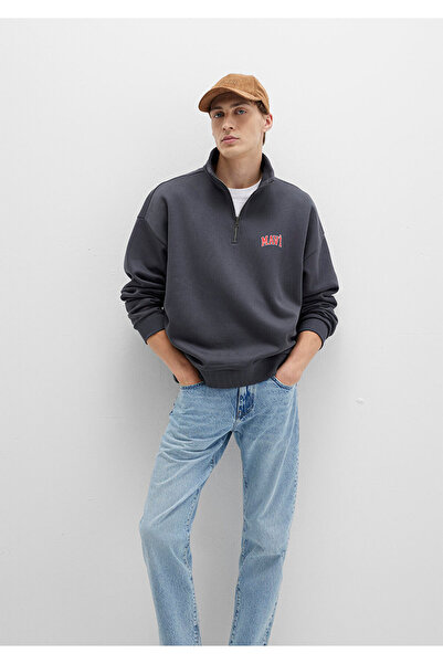 Mavi Logo Baskılı Yarı Fermuarlı Antrasit Sweatshirt 0S10208-80106