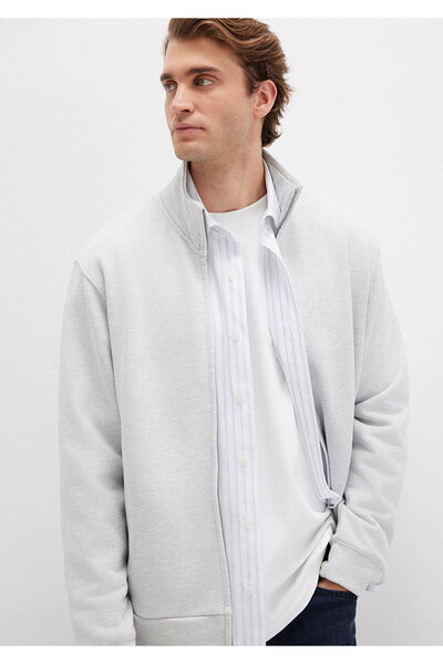 Mavi Dik Yaka Fermuarlı Gri Sweatshirt 0S10377-82498