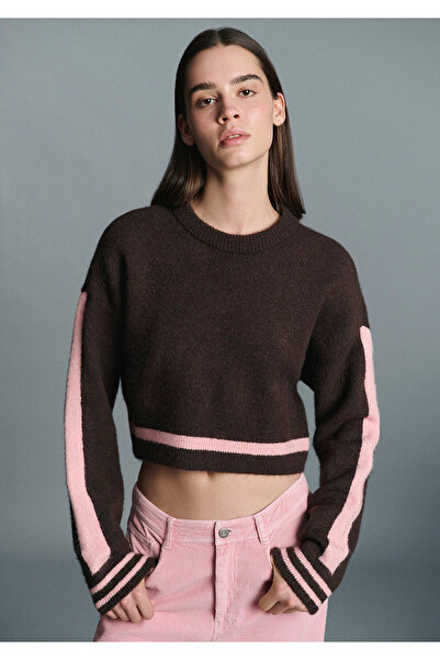 Mavi Striped Detailed Brown Sweater Crop / Short Cut 1710876-70251