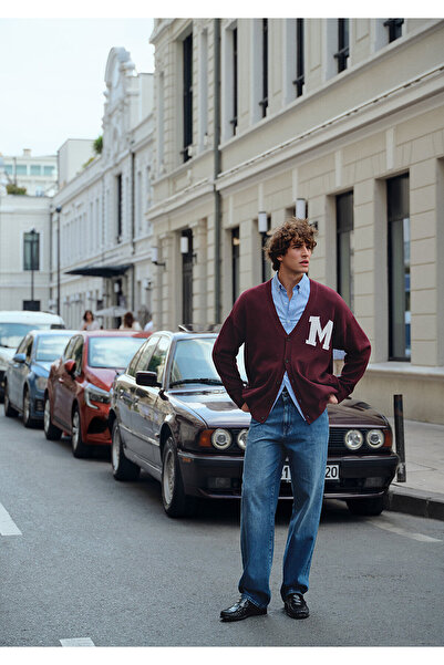 Mavi M Baskılı Bordo Hırka Oversize / Geniş Kesim 0710288-70414