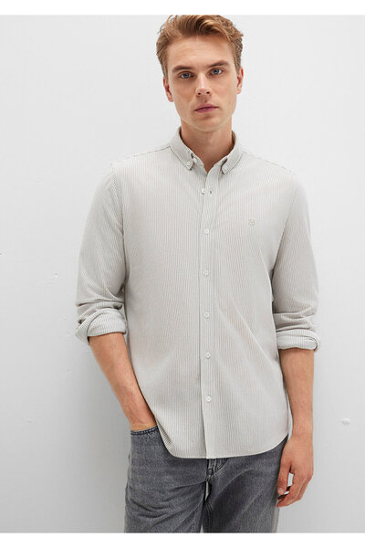 Mavi Çizgili Haki Gömlek Slim Fit / Dar Kesim 0211402-91332