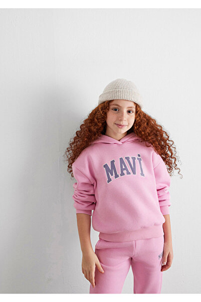 Mavi Logo Baskılı Kapüşonlu Pembe Sweatshirt 7610035-70973