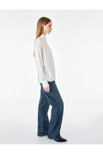Koton Loose Cut Long Sleeve Double Breasted High Neck Satin Blouse