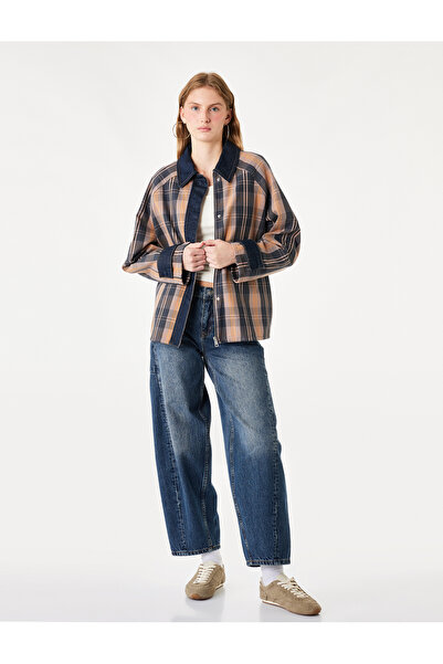 Koton Regular Waist Cotton Comfortable Fit Barrel Denim Trousers with Pockets...