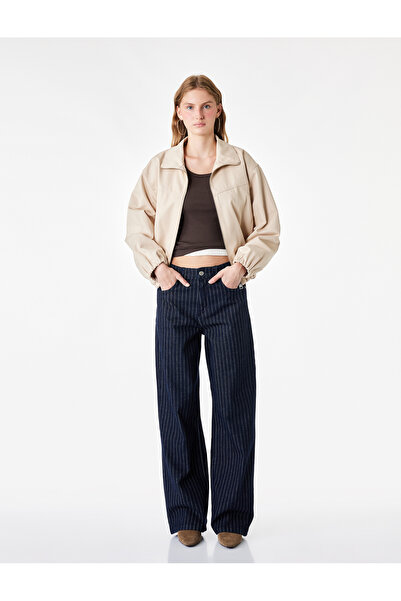 Koton Regular Waist Five-Pocket Straight-Leg Cotton Baggy Cut Striped Denim T...
