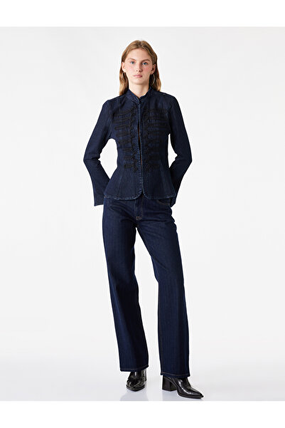 Koton Low Waist Pocketed Cotton Relaxed Fit Straight Leg Denim Trousers - Str...