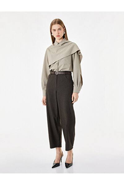 Koton Pocketed Loose Fit Striped Barrel Pants
