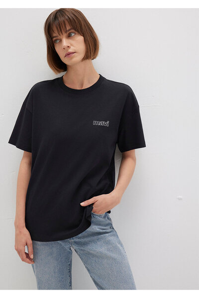Mavi Logo Baskılı Siyah Tişört Loose Fit / Bol Rahat Kesim 1611309-900