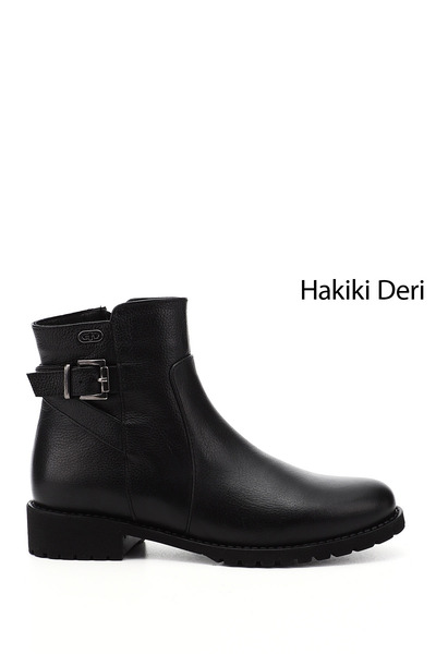 GÖNDERİ(R) Women's Black Floater Zippered Rubber Sole Genuine Leather Boots