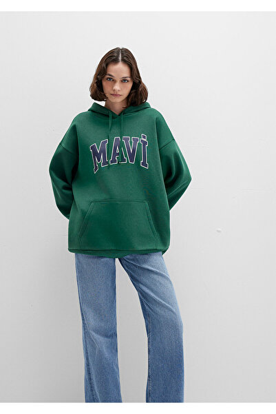 Mavi Logo Baskılı Kapüşonlu Yeşil Sweatshirt 1600361-71892