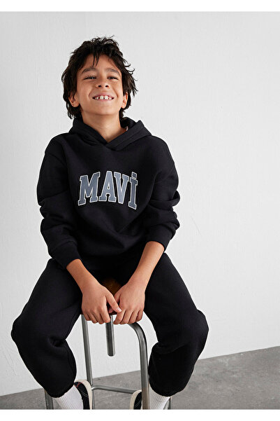 Mavi Logo Baskılı Kapüşonlu Siyah Sweatshirt 6610110-900