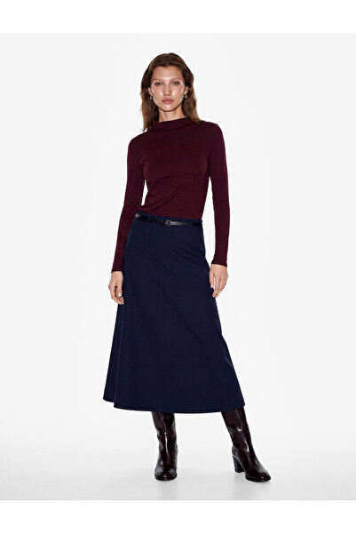 Koton Long Sleeve High Neck Plum Color T-Shirt Regular Fit Ribbed