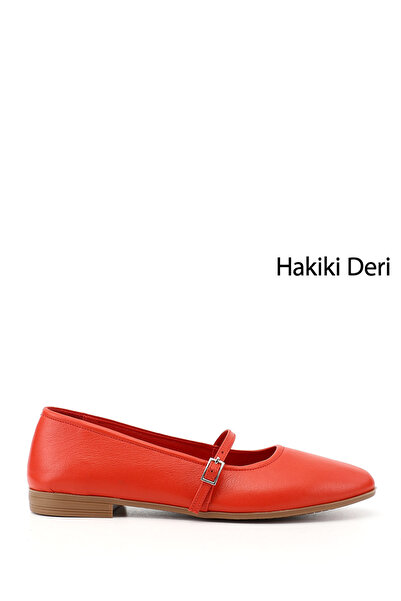 GÖNDERİ(R) Kadın Kırmızı Antik Mary Jane Hakiki Deri Babet