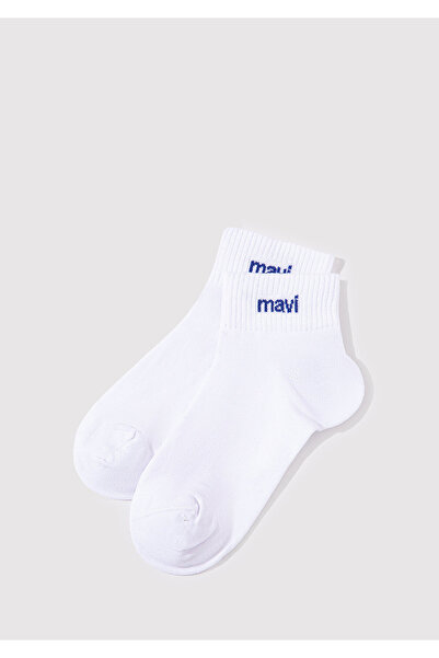 Mavi Logo Detaylı Beyaz Patik Çorap 1910331-620
