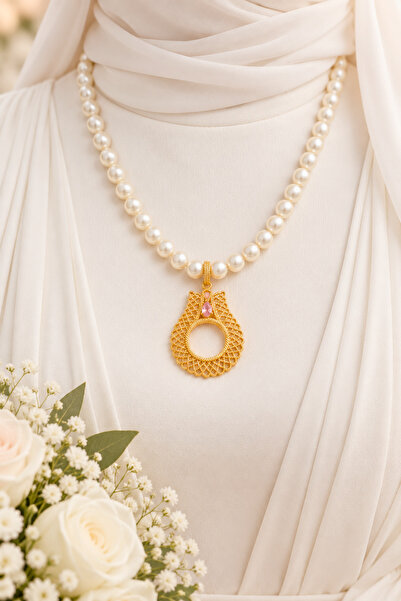 TwinsCollection Çeyrekli Altın Uyumlu 12mm Incili Kolye